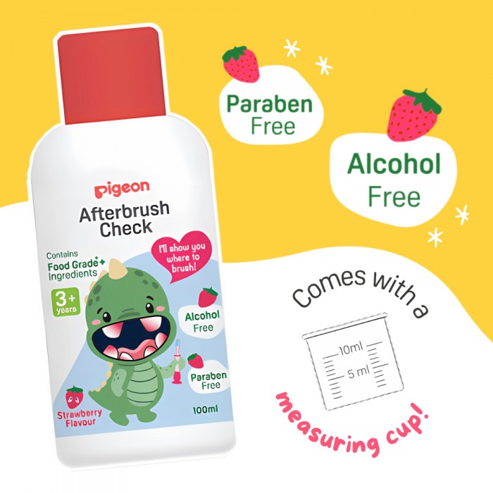PIGEON Afterbrush Check Strawberry 100ml for Teeth Washer, Mouthwash Kids, Mouth Freshener