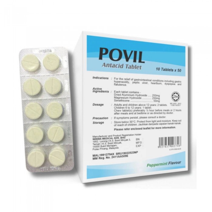 POVIL Antacid 10's for Gastric, Heartburn, Peptic Ulcer, Dyspepsia and Flatulence