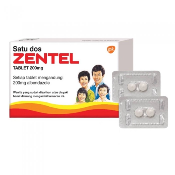 ZENTEL 200mg Albendazole Tablet 4's For Deworm, Ubat cacing