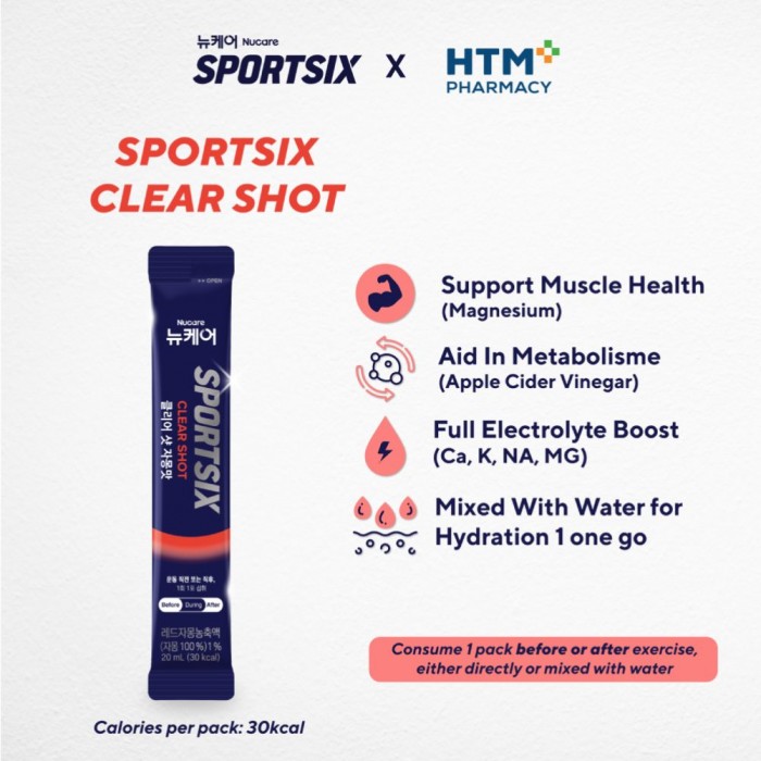SPORTSIX Clear Shot 20ml X 10's for Energy Gel, Electrolyte Gel with Apple Cider Vinegar