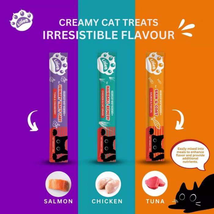 LILIEN Creamy Cat Treat with Tuna,Salmon,Chicken 15g X 50's for Makanan Kucing, Cat Snack, 猫粮