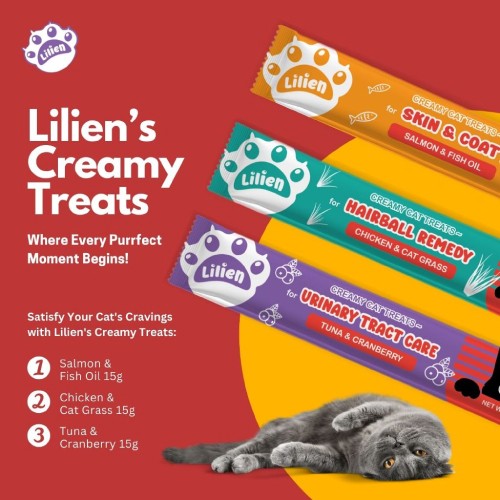 LILIEN Creamy Cat Treat with Tuna,Salmon,Chicken 15g X 50's for Makanan Kucing, Cat Snack, 猫粮
