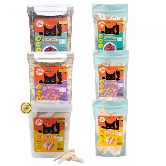 LILIEN Freeze Dried Chicken (Liver/Breast/Diced) - 100g / 500g for Cat Food, Makanan Kucing, Cat Treat