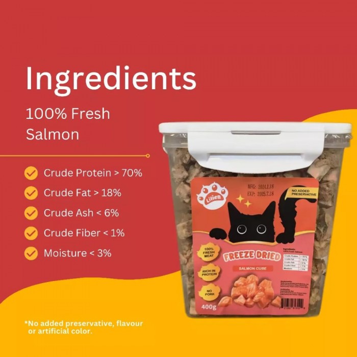 LILIEN Freeze Dried Salmon Cube Cat Snack 400g for Cat Treat, Cat Food, Makanan Kucing