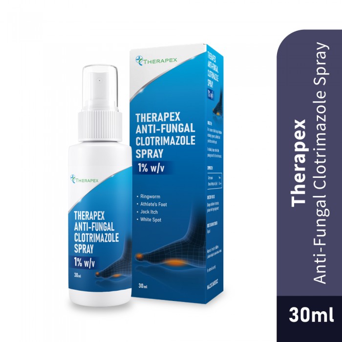 THERAPEX Anti-Fungal Clotrimazole Spray 1% w/v 30ml for Anti Fungal Spray, Foot Spray