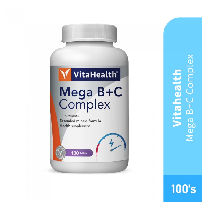 VITAHEALTH Mega B+C Complex 100's Vitamin B Complex, Vitamin C Supplement, Ubat Kuat
