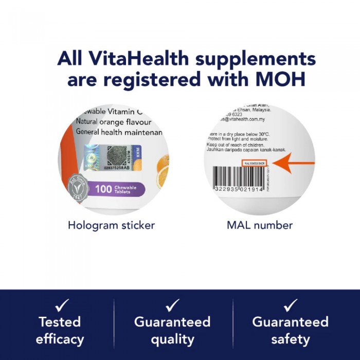 VITAHEALTH Mega B+C Complex 100's Vitamin B Complex, Vitamin C Supplement, Ubat Kuat