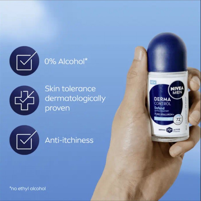 NIVEA Men Roll On Deodorant 50ml - Derma Control Defend for Ketiak Wangi Deodorant