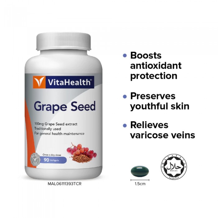 VITAHEALTH Grape Seed 90's for Antioxidant, Varicose Veins Supplement, Grape Seed Supplement