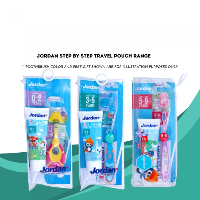 JORDAN Toothpaste Step 1 + Super Soft Kids Toothbrush Travel Pouch 75g for Berus Gigi, Ubat Gigi