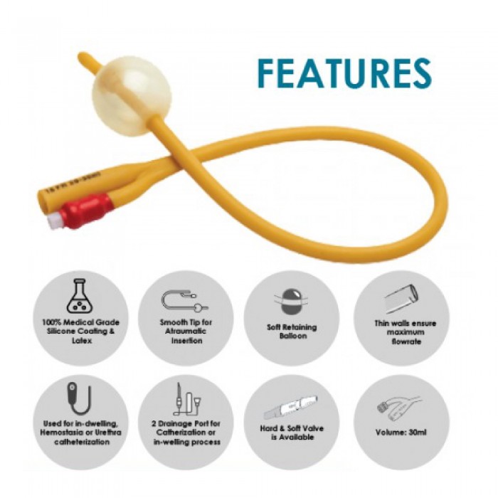 Connecx Uronecx Latex 2way Foley Catheter Hard Valve 1's for Urinary Drainage