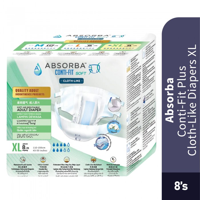 ABSORBA CONTI-FIT PLUS CLOTHLIKE DIAPERS 8'S - XL