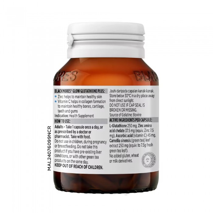 BLACKMORES Glow Gluthathione Plus 30's for Glutathione Supplement, Vitamin C