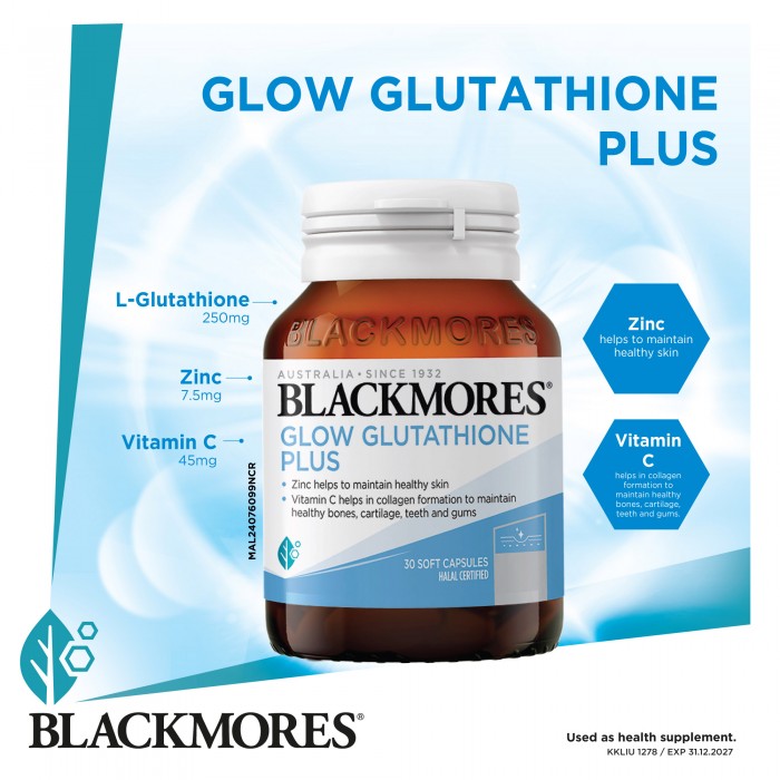 BLACKMORES Glow Gluthathione Plus 30's for Glutathione Supplement, Vitamin C