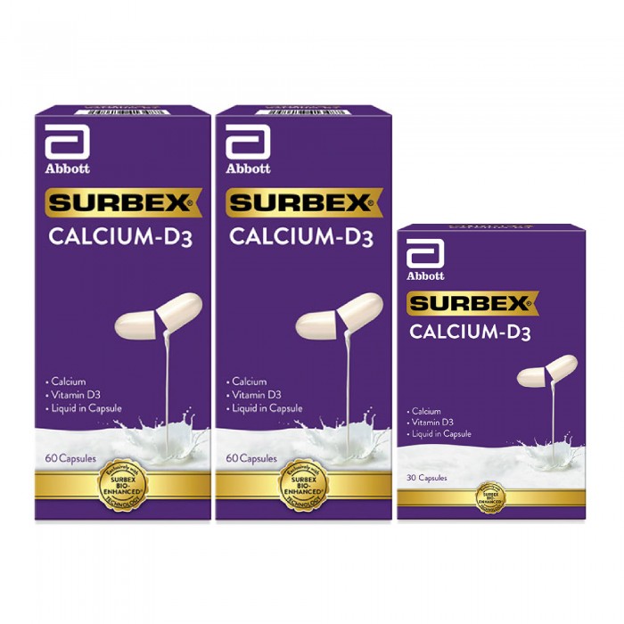 SURBEX Calcium-D3 350mg 60's x 2 + 30's (Seasonal Packing) for Calcium, Vitamin D3