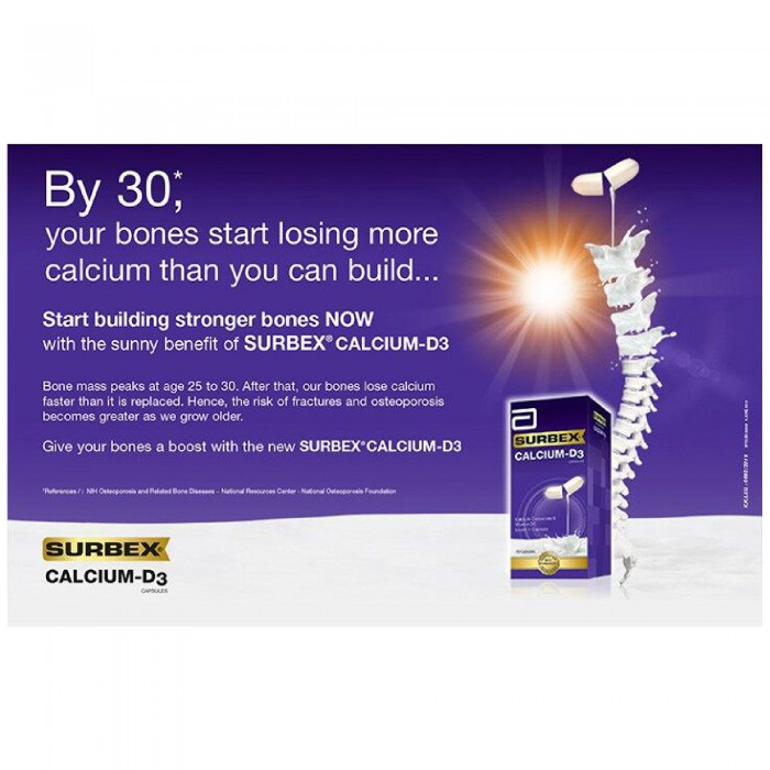 SURBEX Calcium-D3 350mg 60's x 2 + 30's (Seasonal Packing) for Calcium, Vitamin D3
