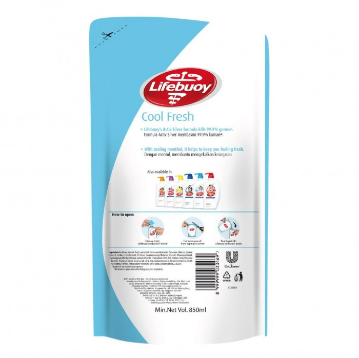 LIFEBUOY Cool Fresh Body Wash Refill Shower Gel 850ml - Antibacterial Body Wash / Sabun Mandi Sabun Badan Lifebuoy Refil