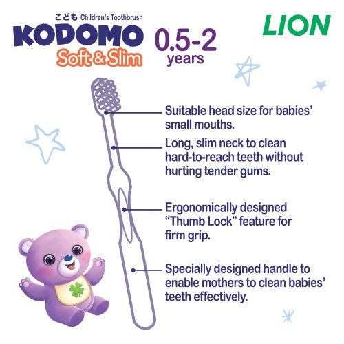 KODOMO LION Toothbrush - SOFT & SLIM (1s) (6MTHS - 2YRS)[Teeth Whitening Toothbrush Soft/ Berus Gigi Soft Pemutih Gigi]