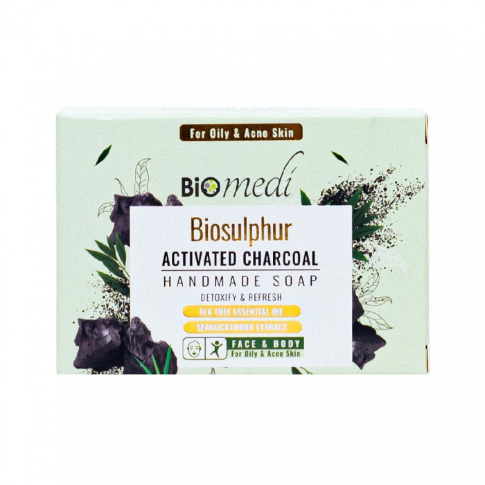 BIOMEDI Biosulphur Soap 100g with Activated Charcoal- Body & Face Clanser (for Oily & Acne Skin)