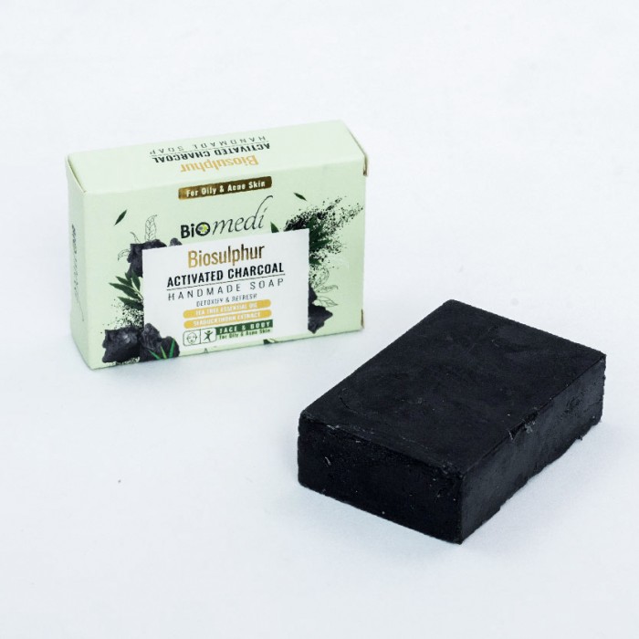 BIOMEDI Biosulphur Soap 100g with Activated Charcoal- Body & Face Clanser (for Oily & Acne Skin)