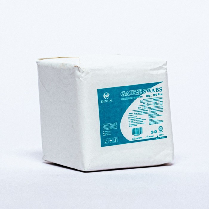 ESENTIAL Disposable Pure Cotton Gauze Swabs 100's 7.5cm x 7.5cm -Plaster Gauze for wound dressing /非无菌纱布