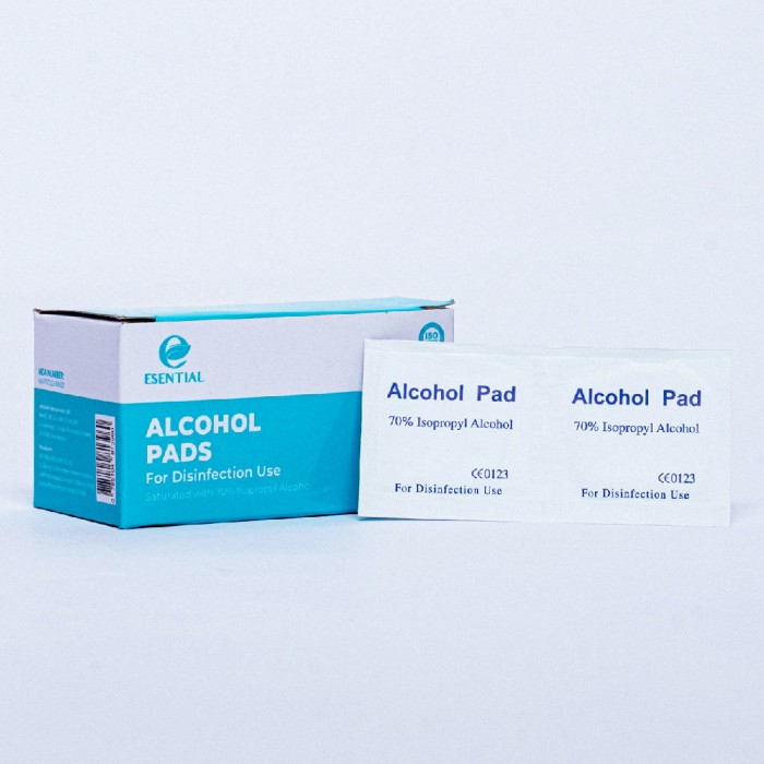 ESENTIAL Disposable Alcohol Pad/ Alcohol Swab 100's With isopropyl alcohol 70% 一次性酒精棉片