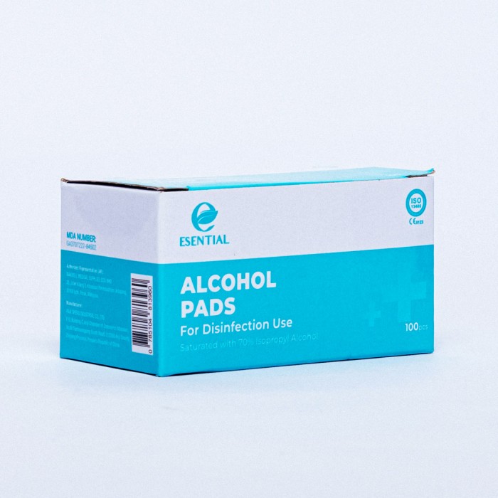 ESENTIAL Disposable Alcohol Pad/ Alcohol Swab 100's With isopropyl alcohol 70% 一次性酒精棉片