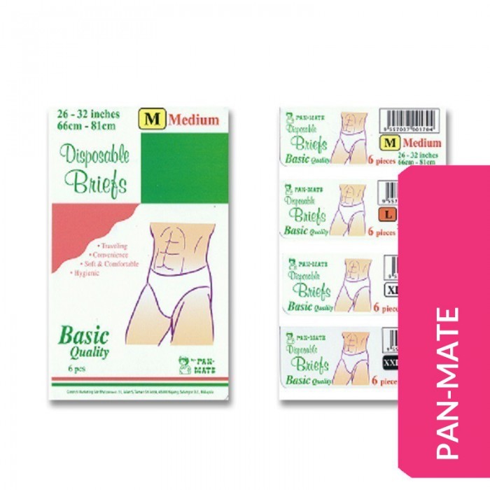 PAN-MATE BASIC DISPOSABLE MEN BRIEFS M 6'S