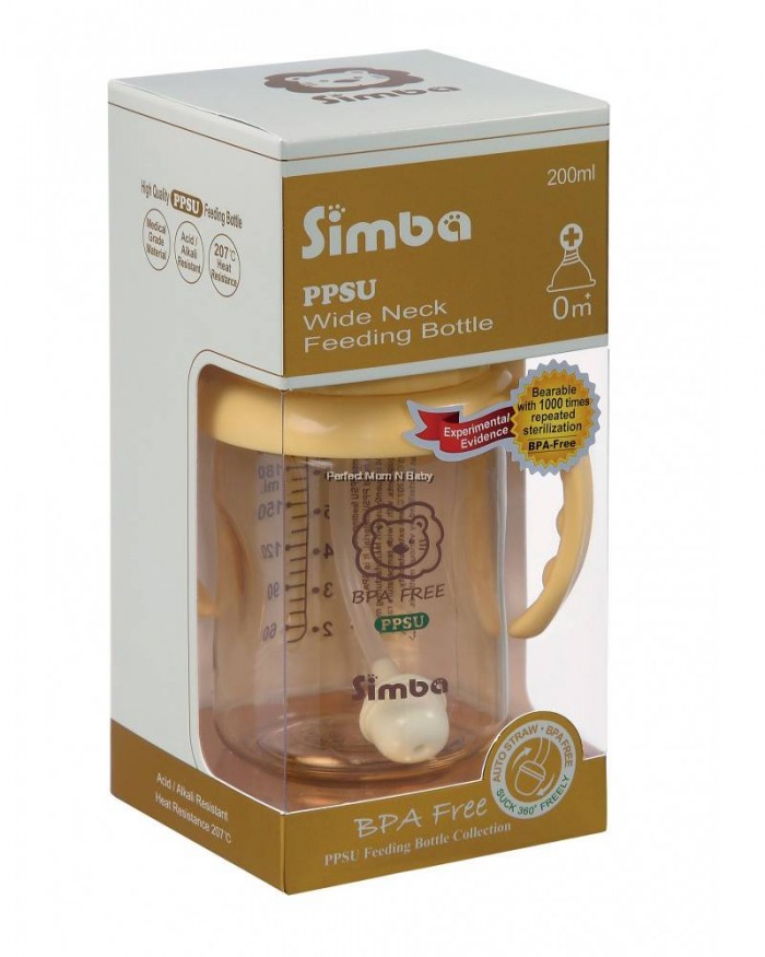 SIMBA PPSU Wide Neck Orange Feeding Bottle 200ml with Auto Straw & Handle - Bottle Feeding , Baby Feeding ,奶瓶