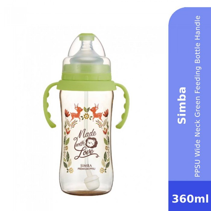 SIMBA PPSU Wide Neck Green Feeding Bottle Handle Wonderland 360ml- Bottle Feeding , Baby Feeding , 奶瓶