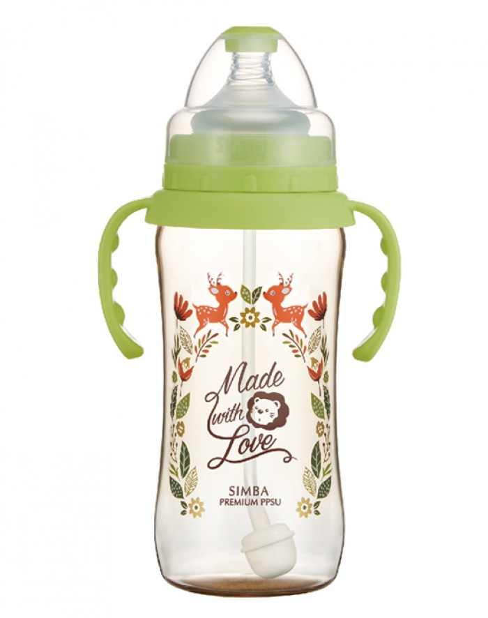 SIMBA PPSU WIDE NECK FEEDING BOTTLE HANDLE WONDERLAND 360ML - GREEN (P61834)