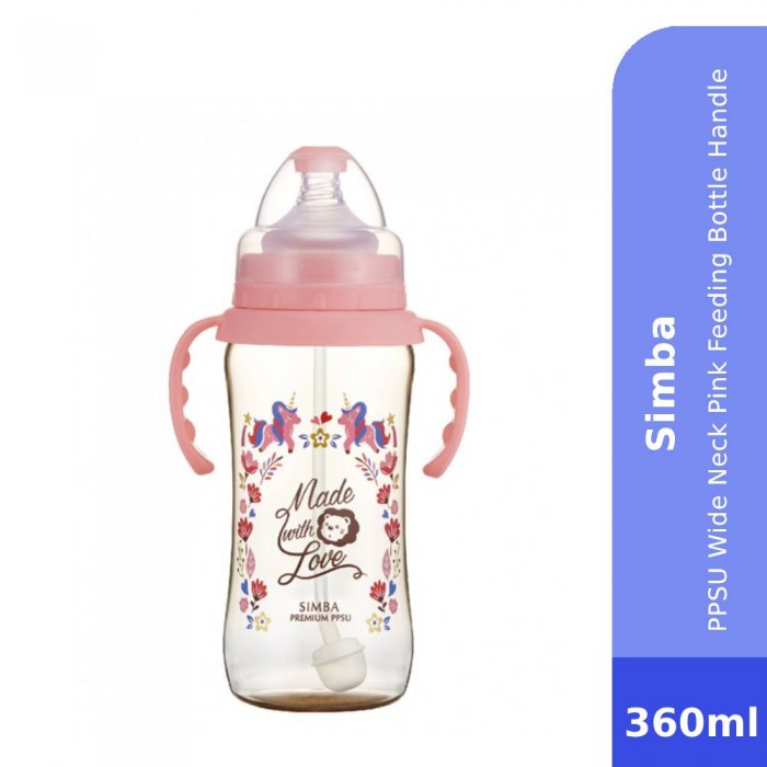 SIMBA PPSU Wide Neck Pink Feeding Bottle Handle Wonderland 360ml- Bottle Feeding , Baby Feeding , 奶瓶