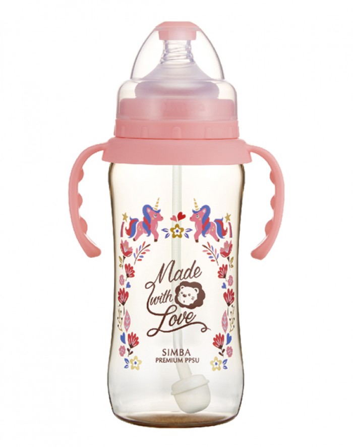 SIMBA PPSU WIDE NECK FEEDING BOTTLE HANDLE WONDERLAND 360ML - PINK (P61834)