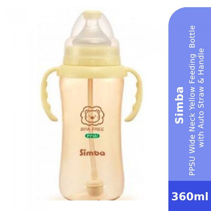 SIMBA PPSU Wide Neck Yellow Feeding Bottle 360ml with Auto Straw & Handle - Bottle Feeding , Baby Feeding ,奶瓶