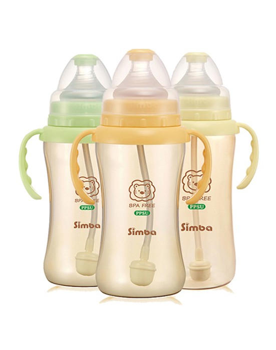 SIMBA PPSU Wide Neck Yellow Feeding Bottle 360ml with Auto Straw & Handle - Bottle Feeding , Baby Feeding ,奶瓶