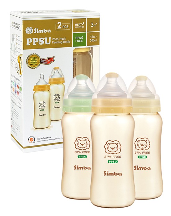 SIMBA PPSU Wide Neck Orange Feeding Bottle 360ml with 2 Pcs Cross Hole - Bottle Feeding , Baby Feeding ,奶瓶