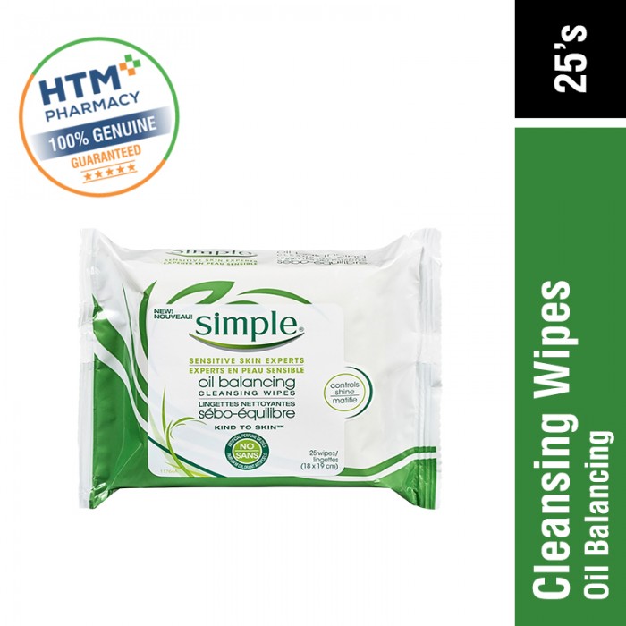 Simple Oil Balancing Cleansing Wipes 25's