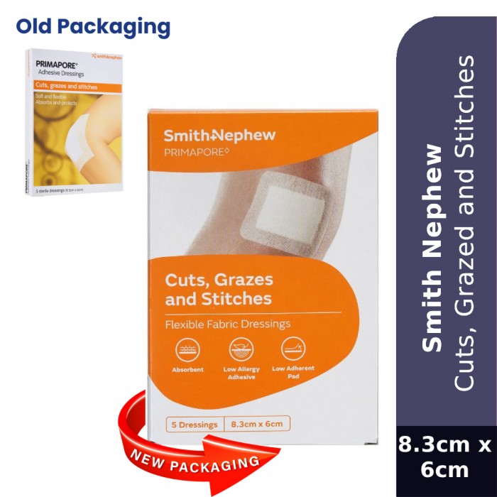 SMITH & NEPHEW PRIMAPORE Adhensive Dressing 8.3CM x 6CM 5'S