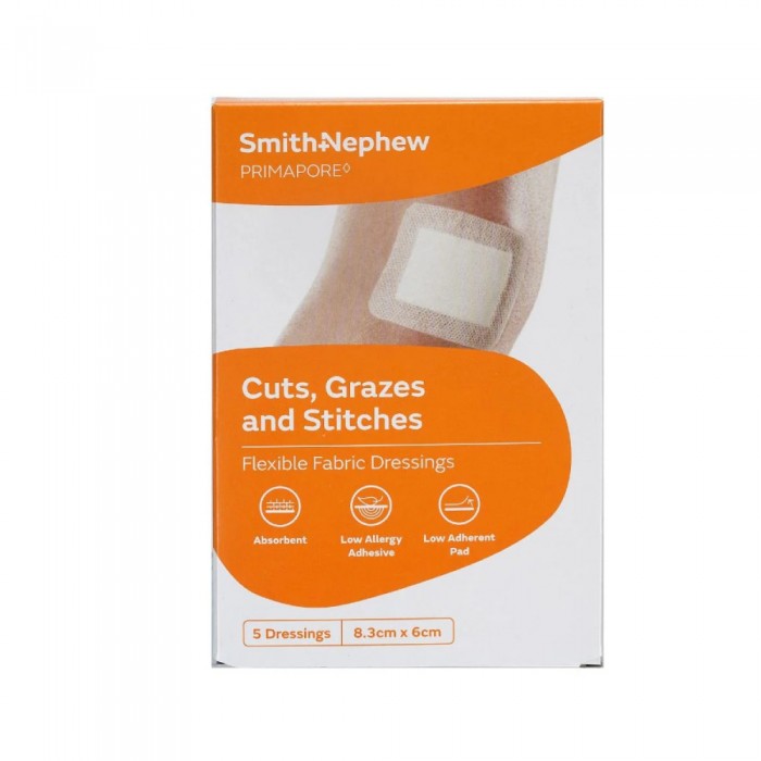 SMITH & NEPHEW PRIMAPORE Adhensive Dressing 8.3CM x 6CM 5'S