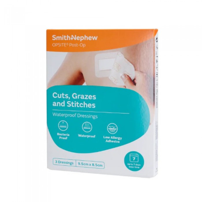SMITH & NEPHEW OPSITE POST-OP Waterproof Wound Dressing 9.5CM x 8.5CM 3'S