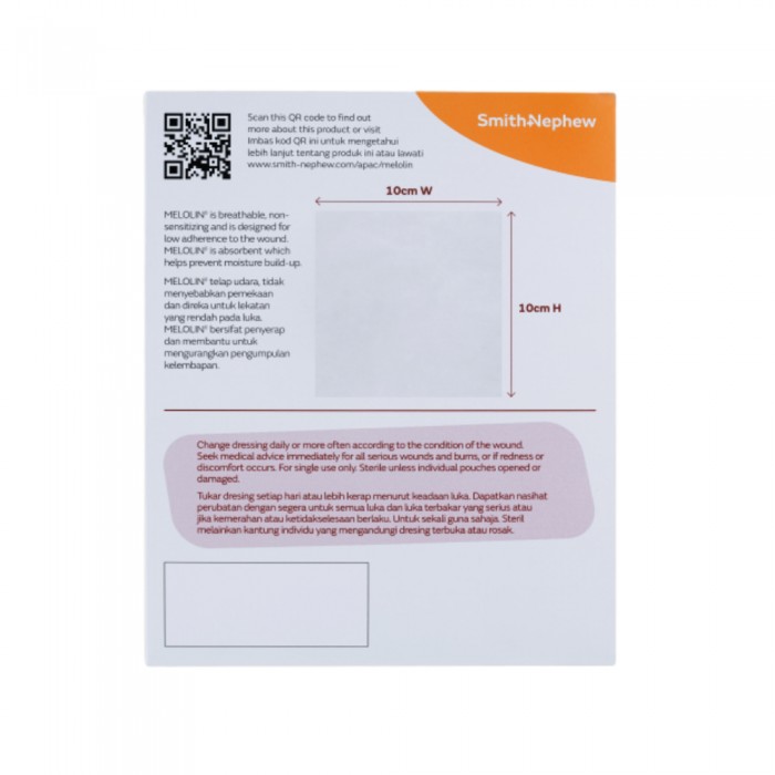 SMITH & NEPHEW Melolin Cushioned Dressing Pads 10cm x 10cm 5's