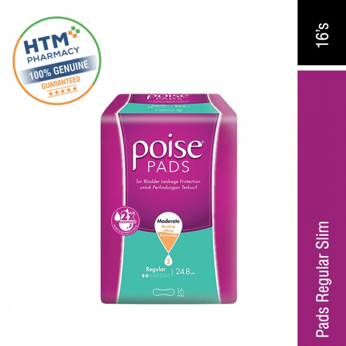 POISE PADS REG SLIM 16'S