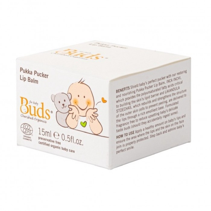 Buds Pukka Pucker Fragrance free Lip Balm 15ml - For skin barrier repair (Suitable for eczema & sensitive skin)