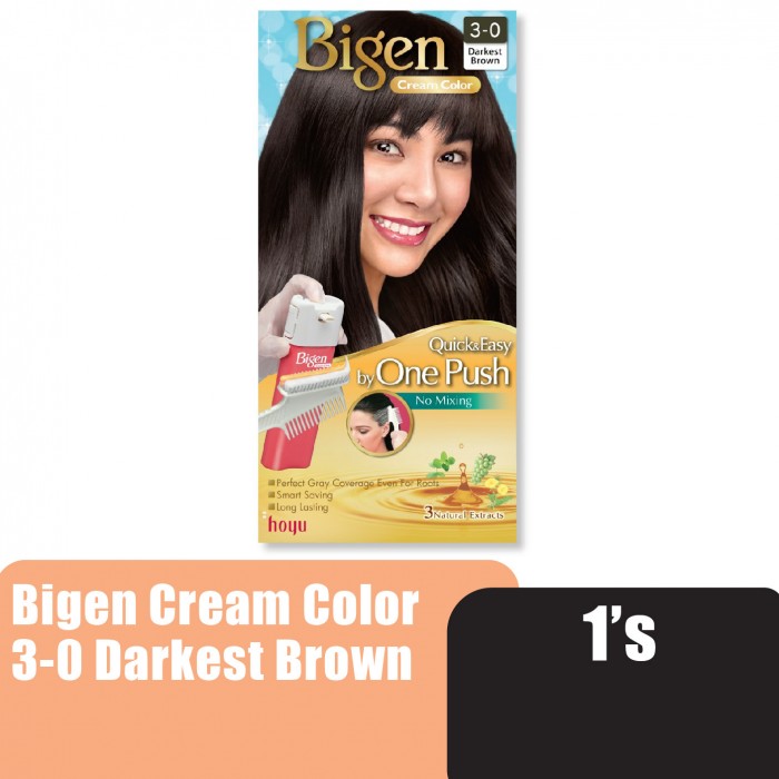 BIGEN Cream Color 3-0 Darkest Brown - Bigen One Push Hair Color Darkest Brown 美源 染发剂 染发膏