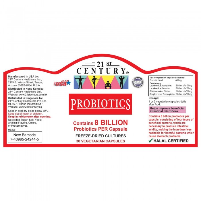 21ST CENTURY Probiotics 30's for Digestive, Gastrointestinal Health with Probiotic Prebiotic, Probiotic Supplement