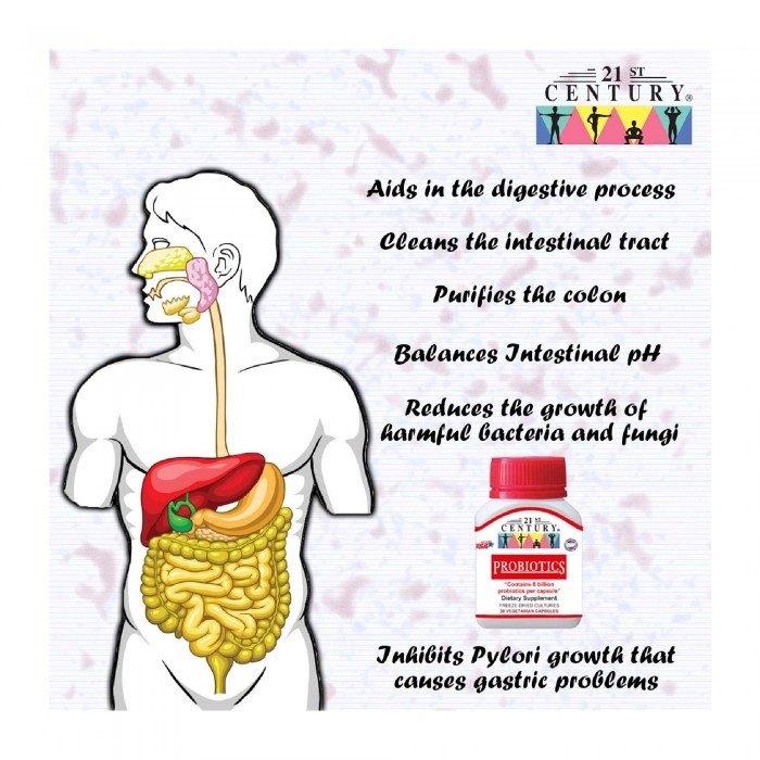 21ST CENTURY Probiotics 30's for Digestive, Gastrointestinal Health with Probiotic Prebiotic, Probiotic Supplement