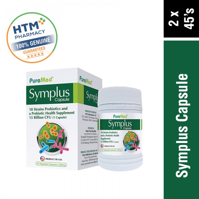 PUREMED Symplus Prebiotics & Probiotics Vege Capsules 45's x 2 - Detox, Digestion & Gut Health with Probiotic, Prebiotic