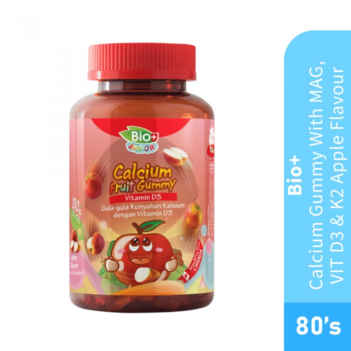 BIO+ Junior Calcium Gummy With Mag, Vit D3 & K2 (Apple Flavour) 80's Calcium kids supplement 钙片软糖