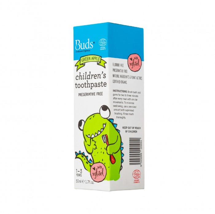 Buds Children's /Kids Green Apple Flavour Toothpaste with Xylitol 50ml - 儿童牙膏 Suitable for 1-3 years old