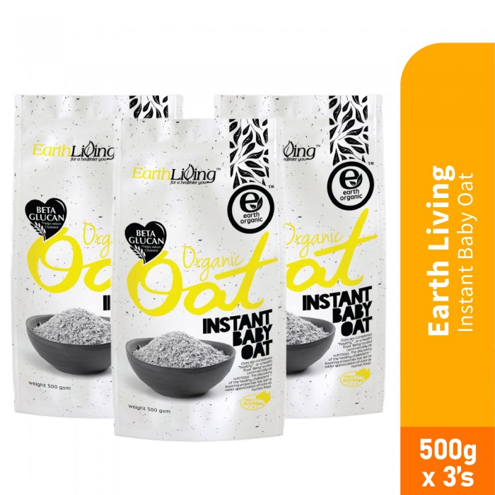 EARTH LIVING Organic Instant Baby Oat 500g 3's as Oat, Overnight Oat, Baby Oat Organic 燕麦